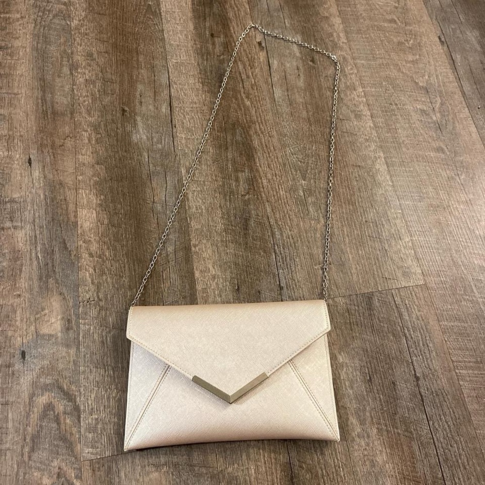 David's Bridal Cream Envelope Clutch with Chain